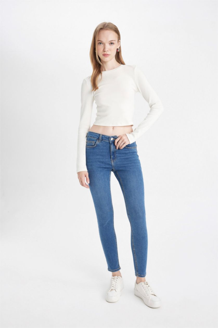 WOMAN Blue High Waist Skinny Fit Trousers
