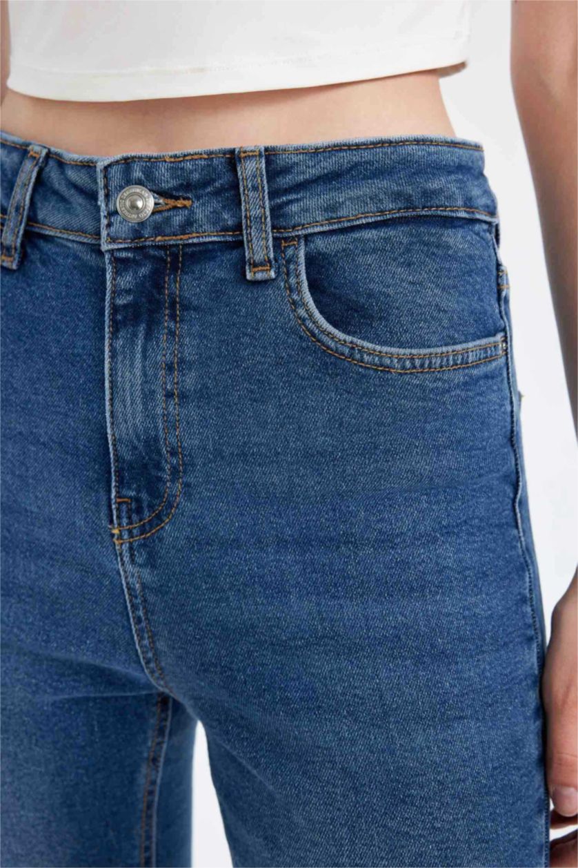 FEMME Bleu Pantalon Jean Skinny à taille haute et longueur de cheville