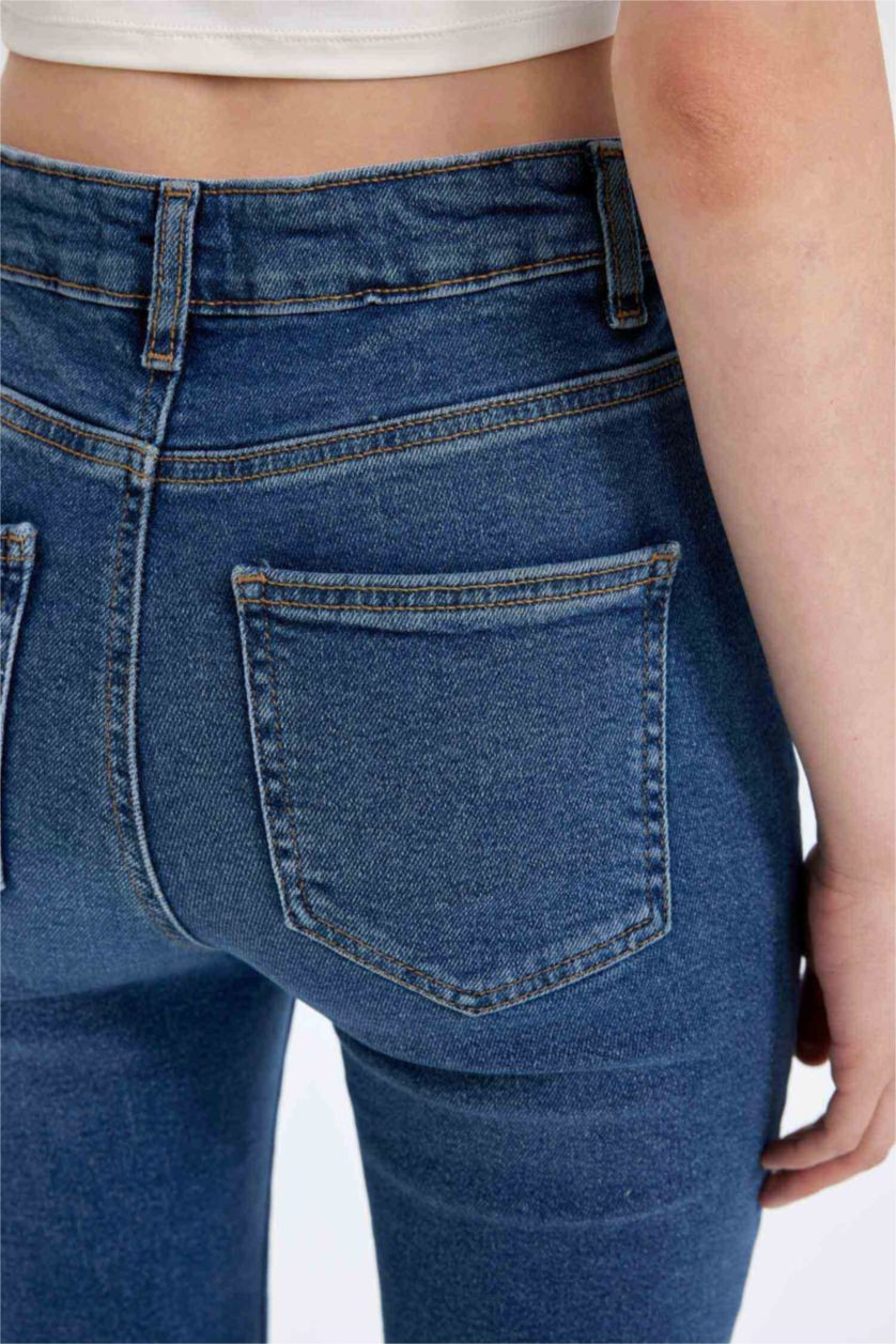 FEMME Bleu Pantalon Jean Skinny à taille haute et longueur de cheville