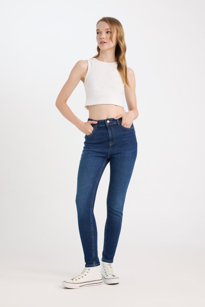 WOMAN Dark Blue Skinny Fit High Waist Ankle Length Jeans