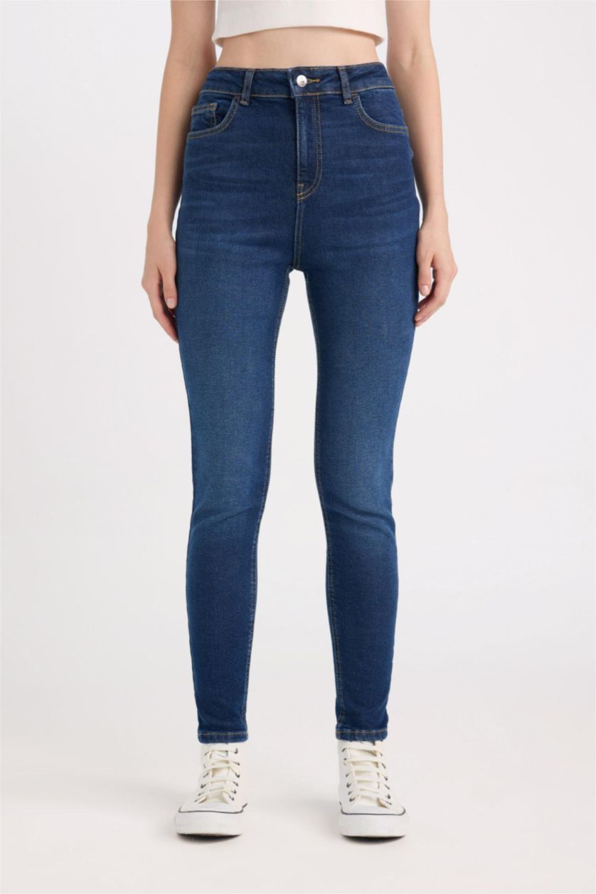 WOMAN Dark Blue Skinny Fit High Waist Ankle Length Jeans