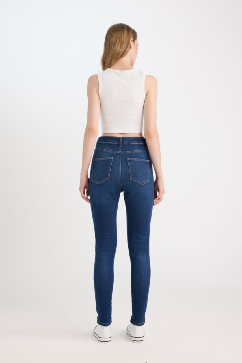 WOMAN Dark Blue Skinny Fit High Waist Ankle Length Jeans