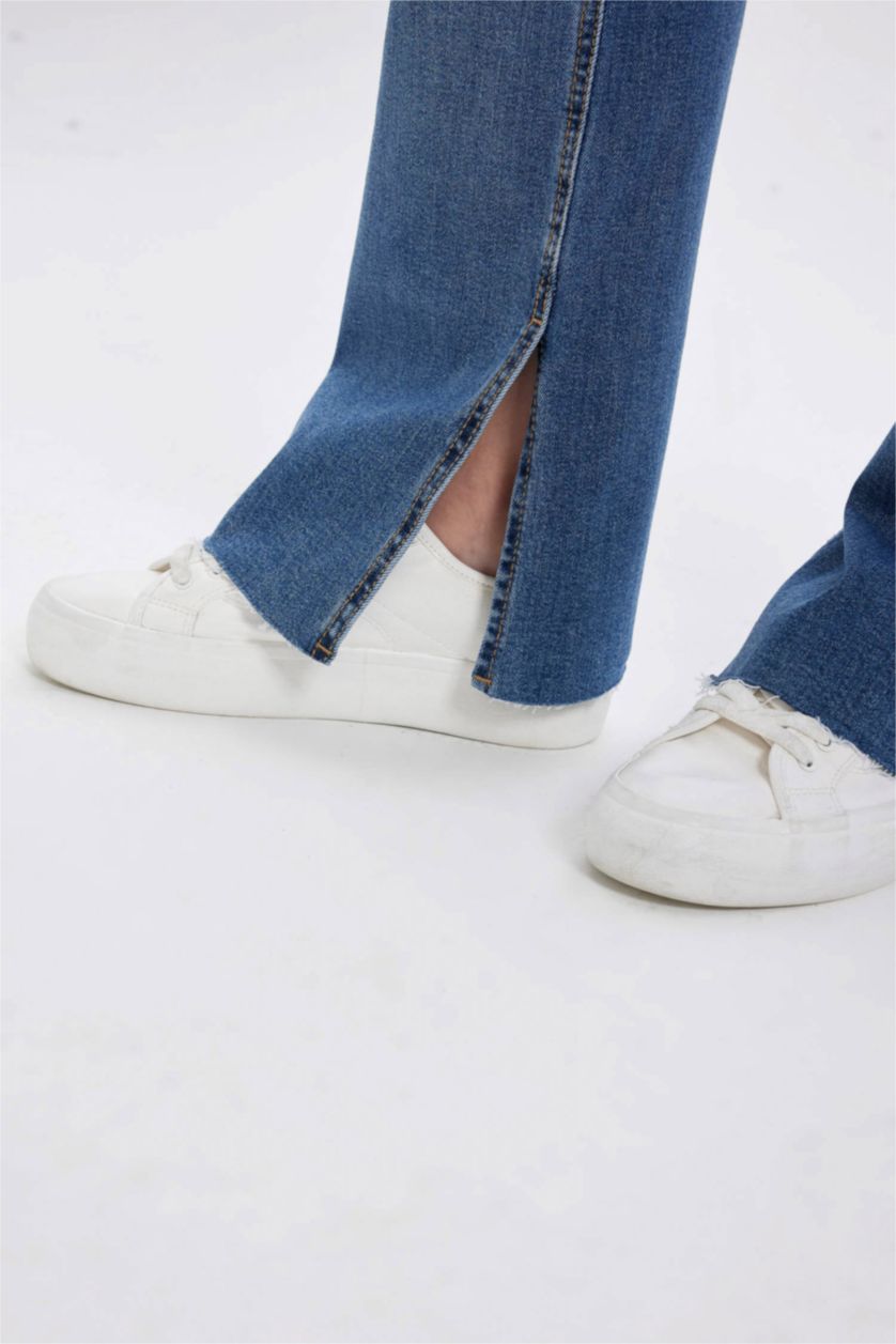 WOMAN Blue Slim Flare Normal Waist Slit Washed Jeans