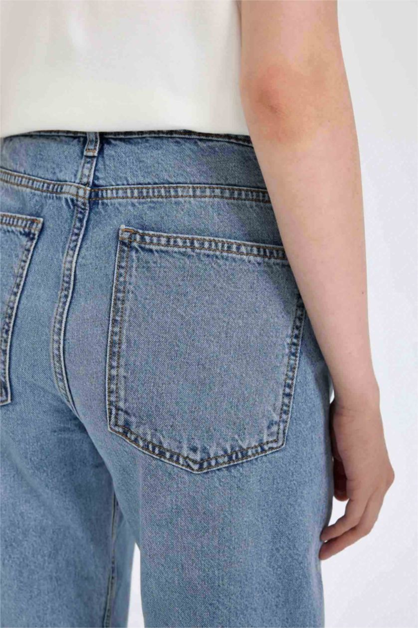 WOMAN Light Blue Boyfriend Ripped Detailed Normal Waist Washed Jeans