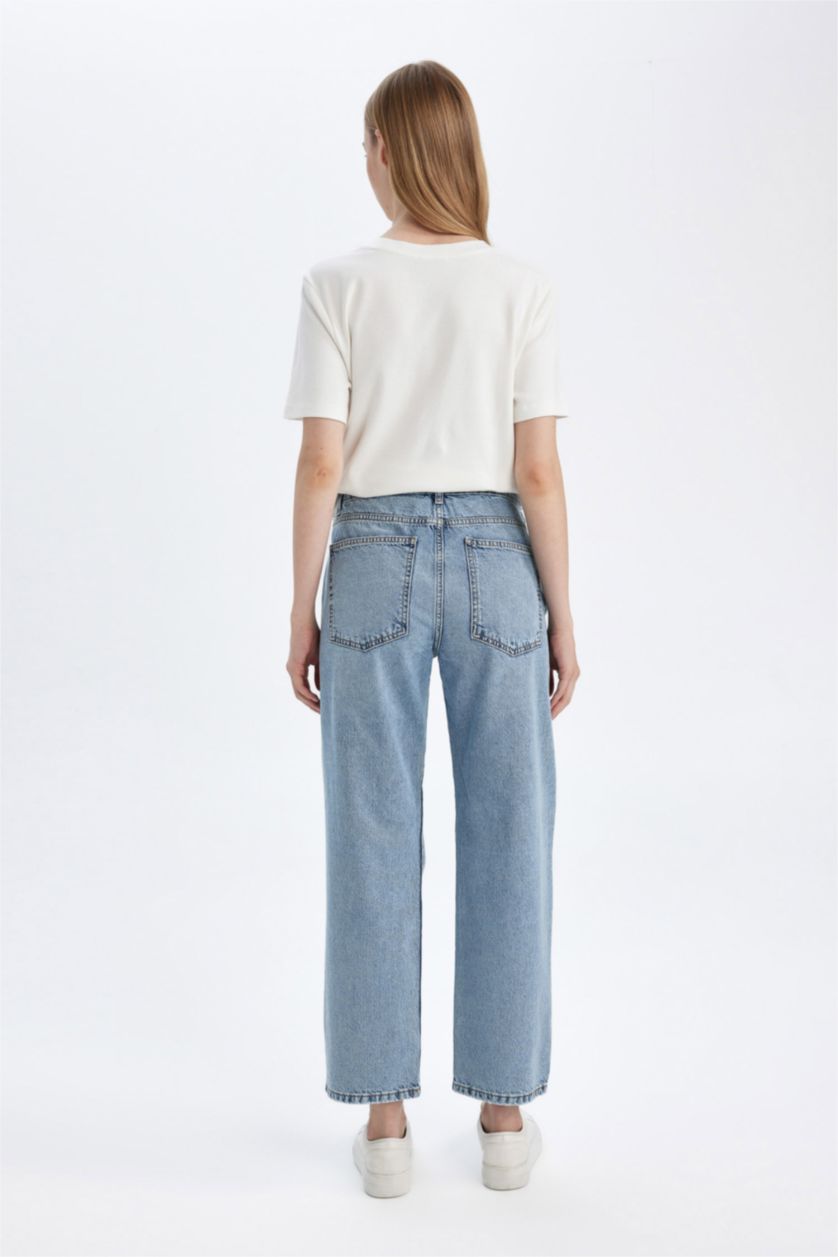 WOMAN Light Blue Boyfriend Ripped Detailed Normal Waist Washed Jeans