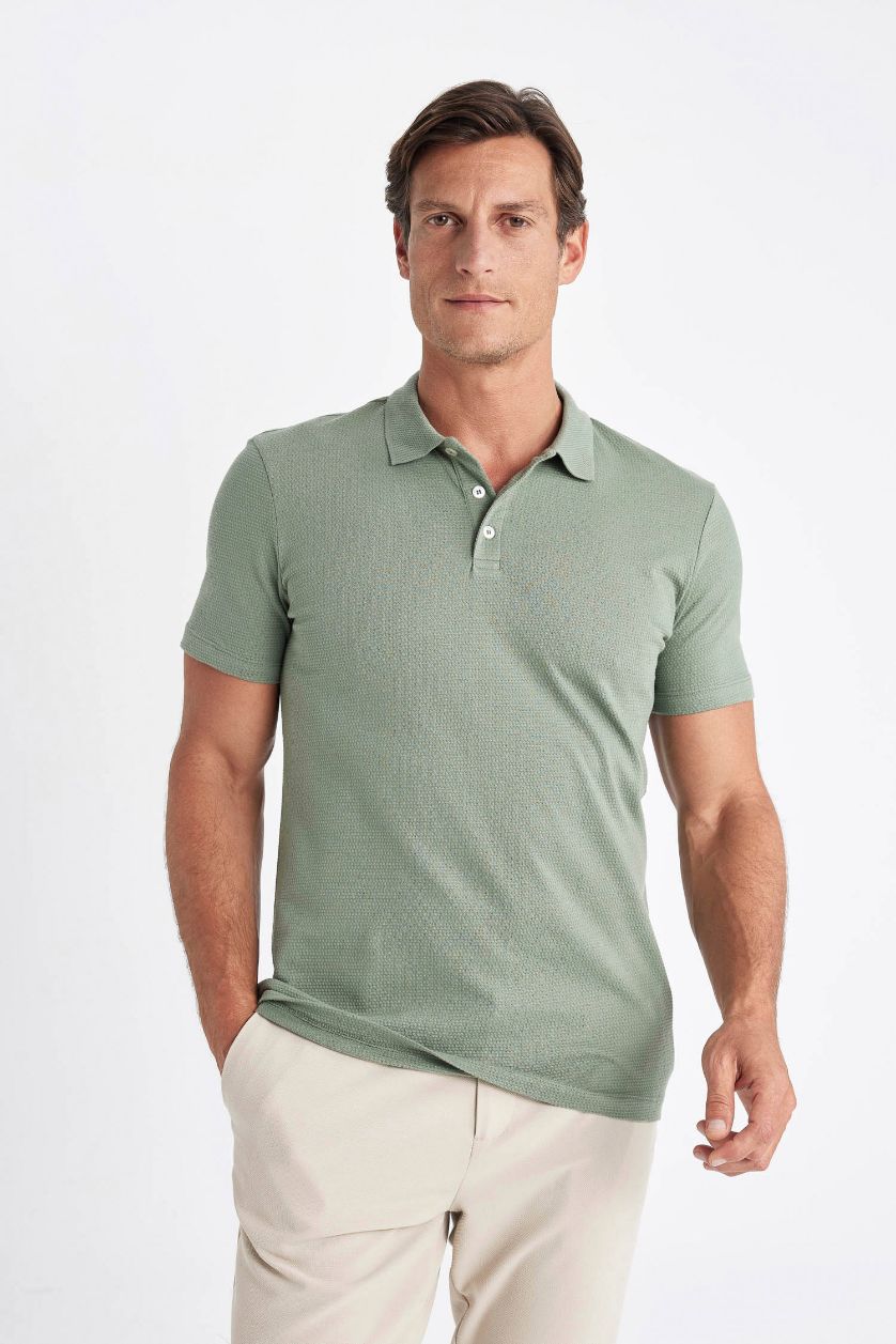 رجالي أخضر غامق تيشيرت بيزك بولو سليم فيت