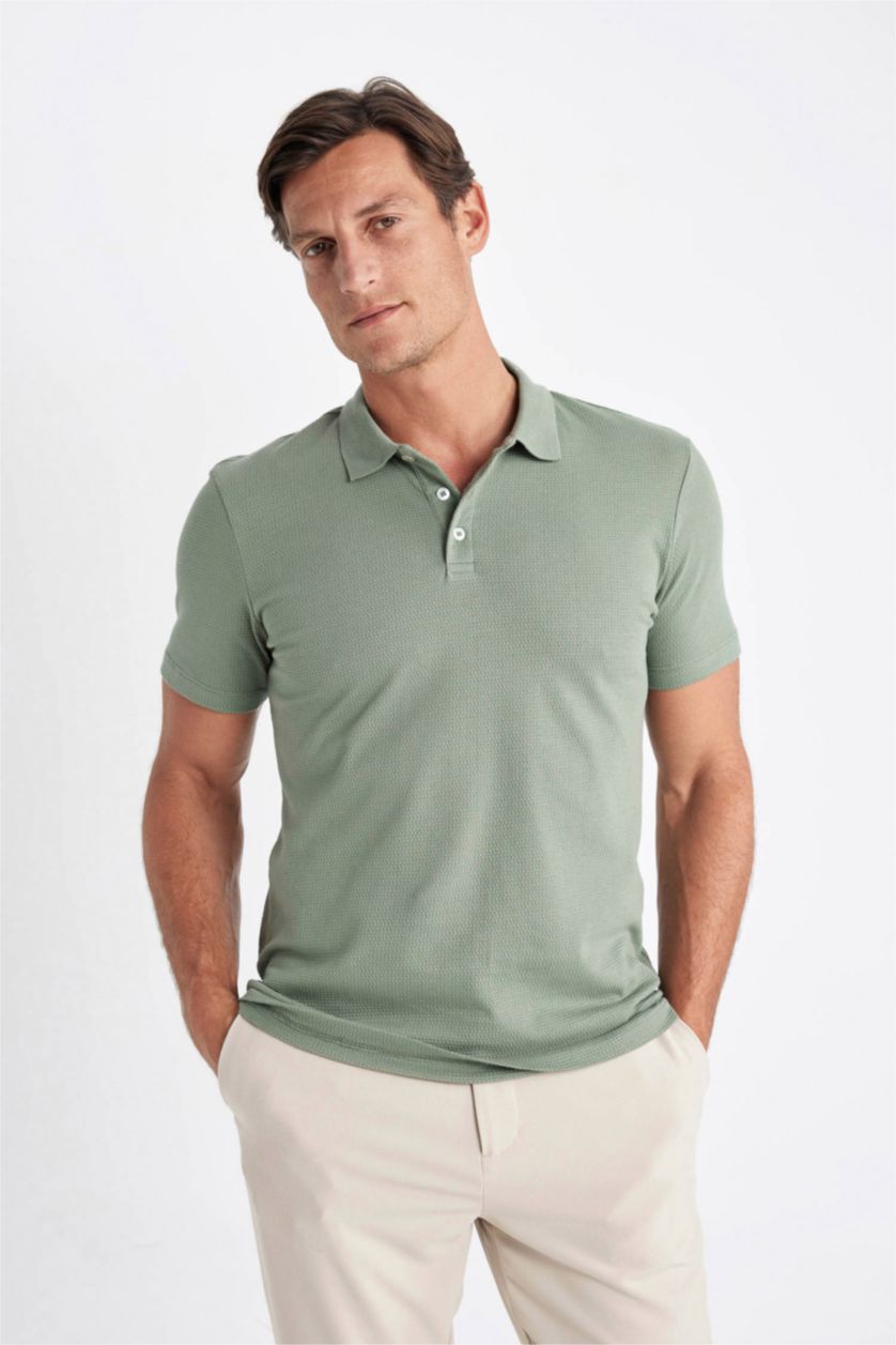 رجالي أخضر غامق تيشيرت بيزك بولو سليم فيت