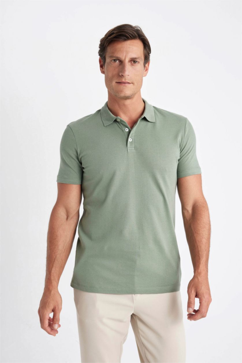 رجالي أخضر غامق تيشيرت بيزك بولو سليم فيت