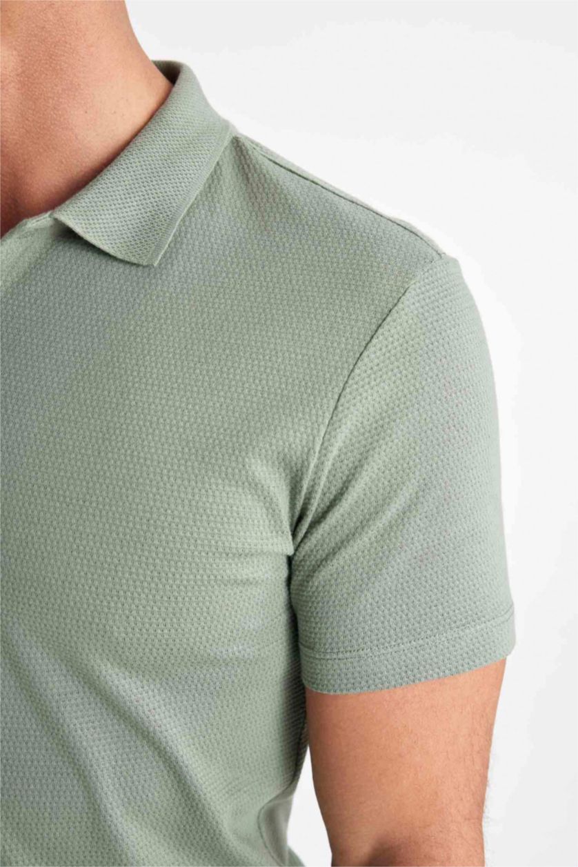 رجالي أخضر غامق تيشيرت بيزك بولو سليم فيت