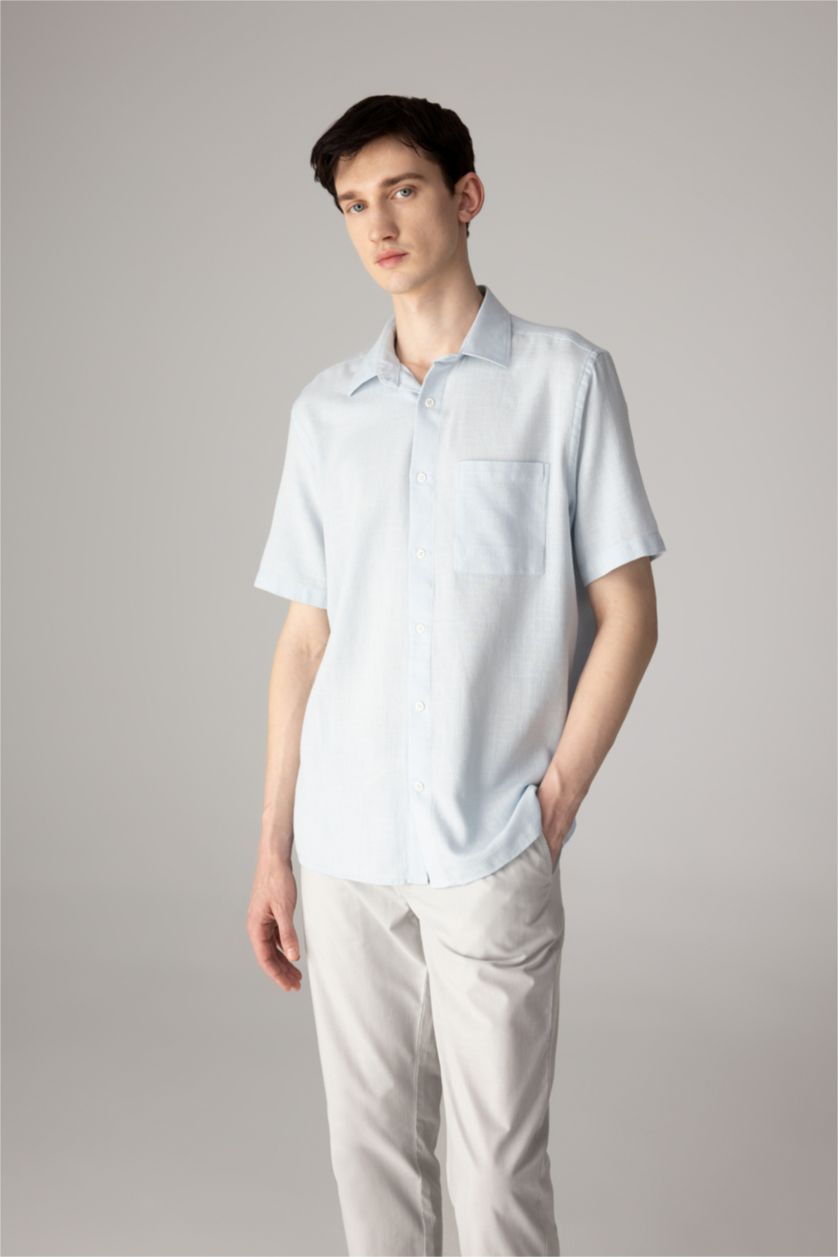 Erkek Açık Mavi %100 Pamuk Regular Fit Yazlık Polo Yaka Kısa Kollu Gömlek