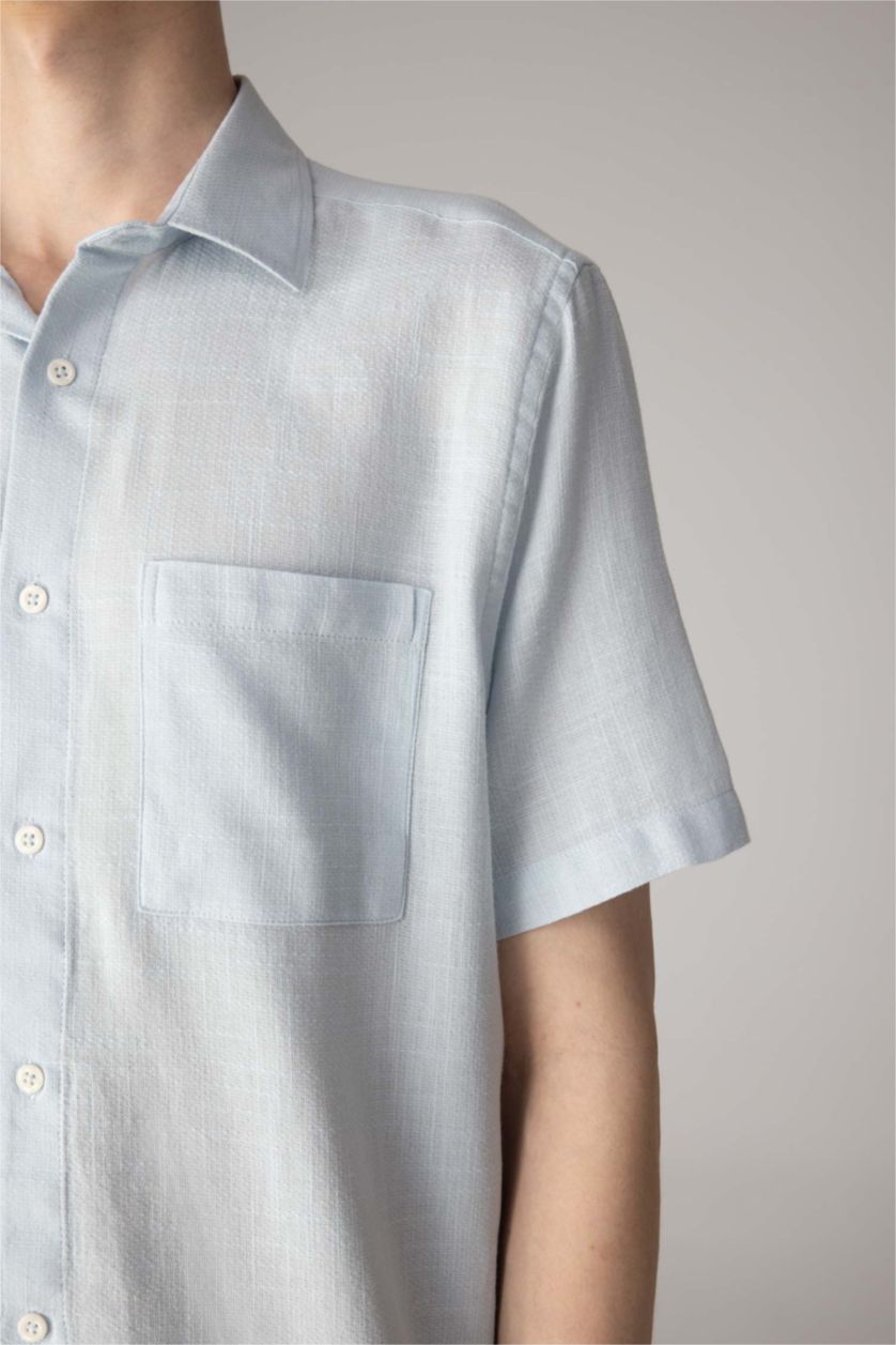 Erkek Açık Mavi %100 Pamuk Regular Fit Yazlık Polo Yaka Kısa Kollu Gömlek