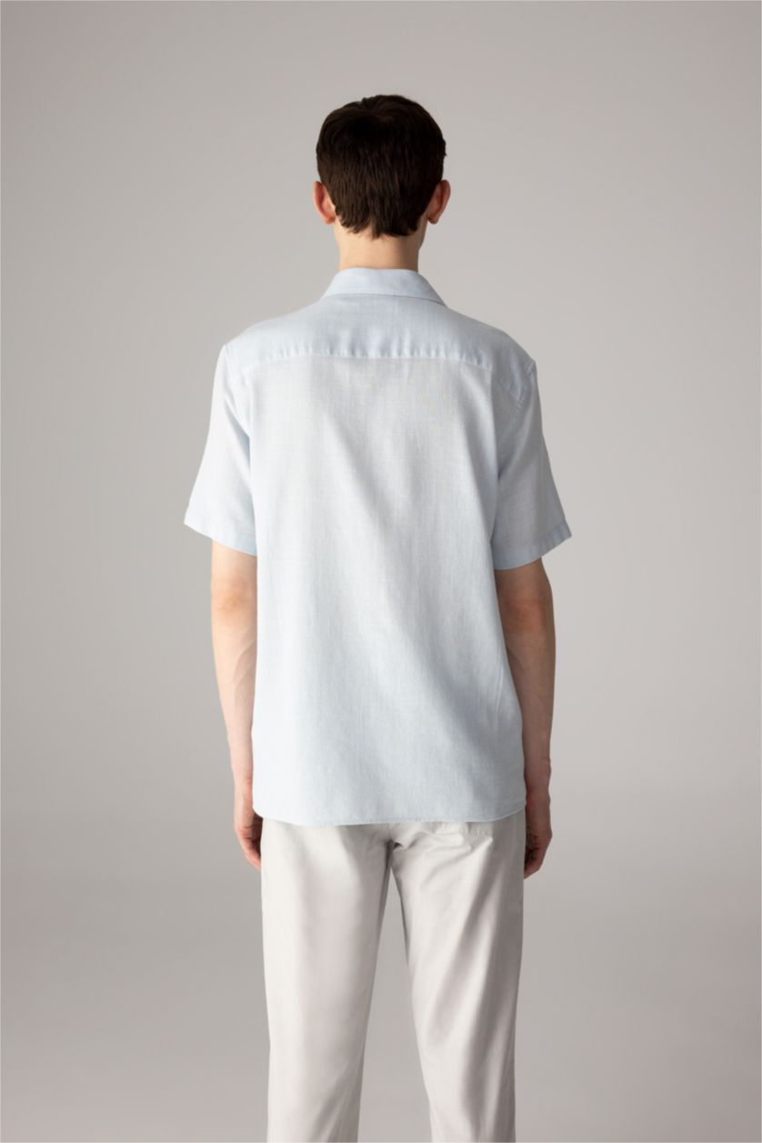 Erkek Açık Mavi %100 Pamuk Regular Fit Yazlık Polo Yaka Kısa Kollu Gömlek