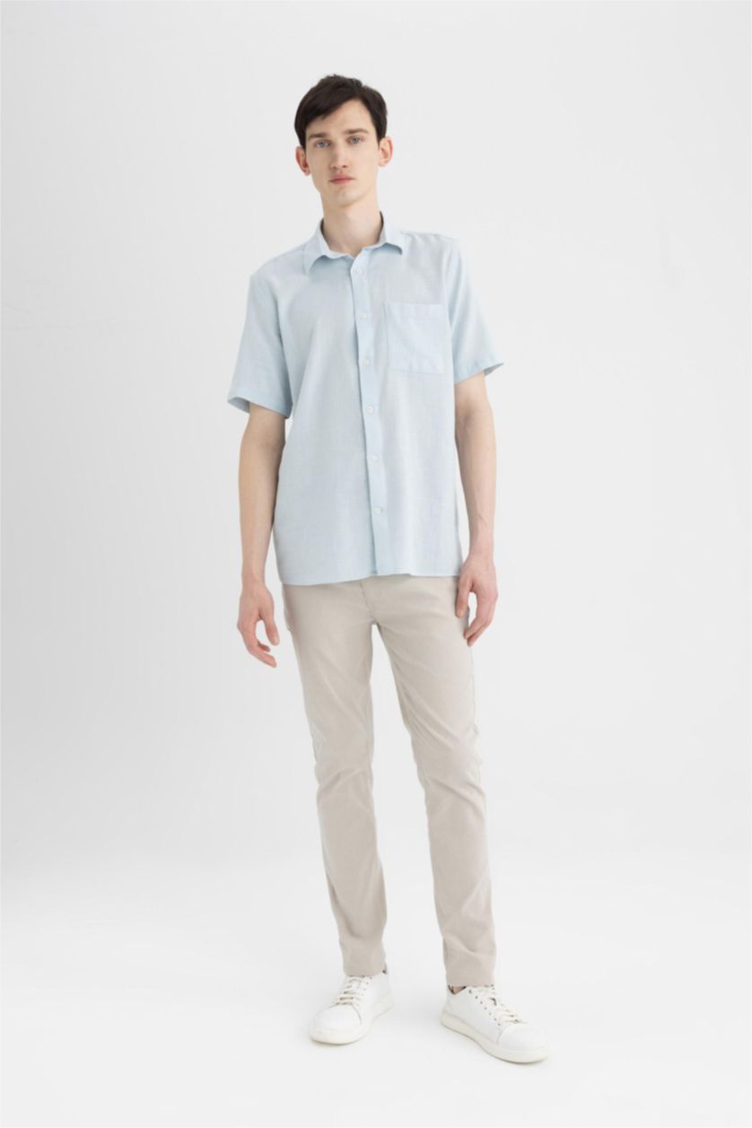 Erkek Açık Mavi %100 Pamuk Regular Fit Yazlık Polo Yaka Kısa Kollu Gömlek