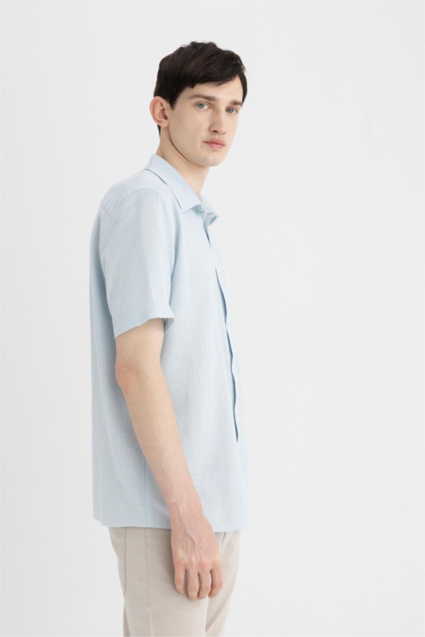 Erkek Açık Mavi %100 Pamuk Regular Fit Yazlık Polo Yaka Kısa Kollu Gömlek