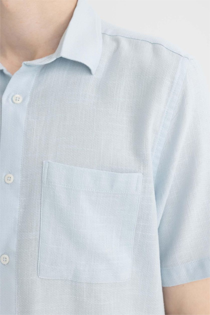 Erkek Açık Mavi %100 Pamuk Regular Fit Yazlık Polo Yaka Kısa Kollu Gömlek