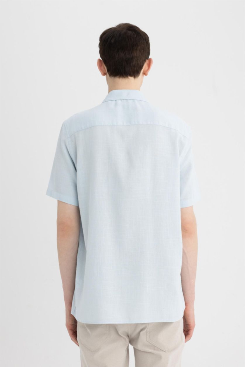 Erkek Açık Mavi %100 Pamuk Regular Fit Yazlık Polo Yaka Kısa Kollu Gömlek