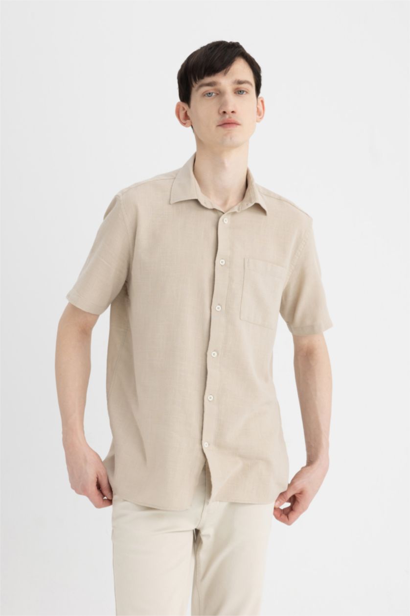 رجالي بيج قميص بولو نص كم قطن بيج قصة عادية