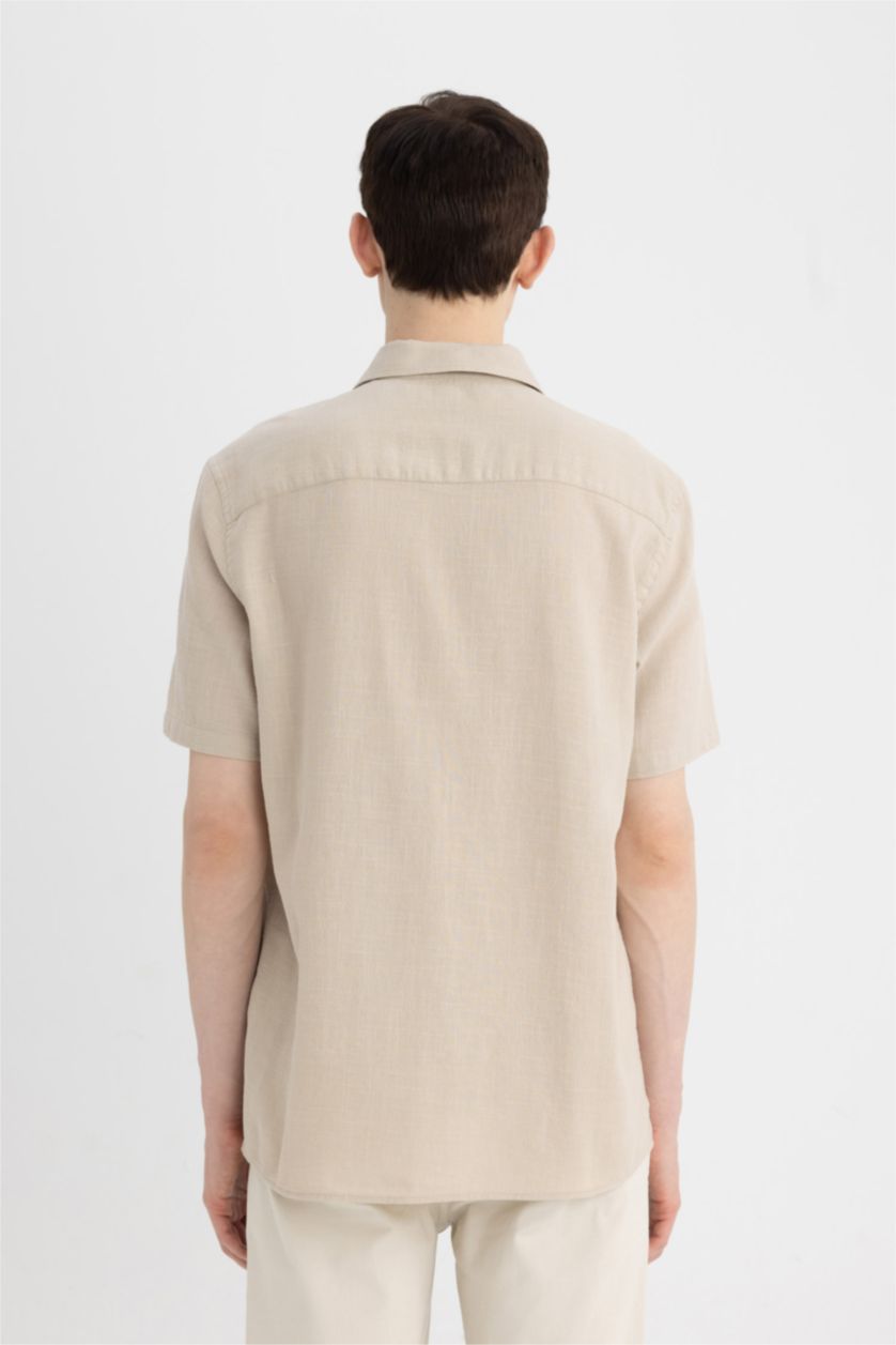 رجالي بيج قميص بولو نص كم قطن بيج قصة عادية