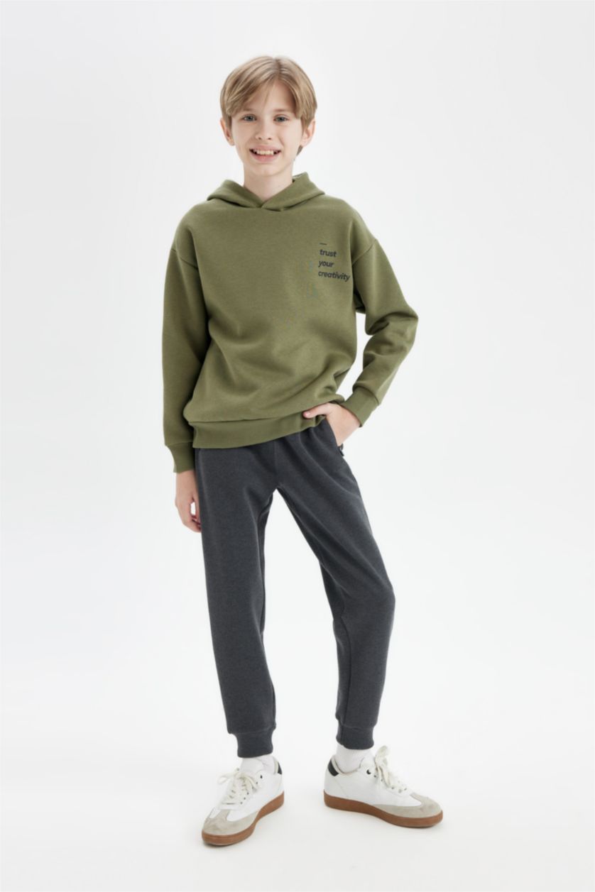 Erkek Çocuk - Genç Erkek Antrasit Melanj Beli Paçası Lastikli Cepli Jogger Okul Eşofman Altı Erkek Çocuk