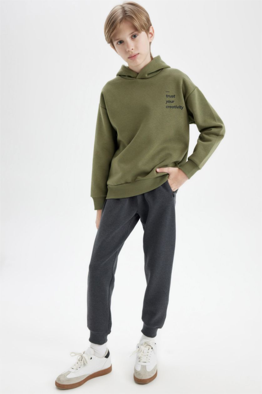 Erkek Çocuk - Genç Erkek Antrasit Melanj Beli Paçası Lastikli Cepli Jogger Okul Eşofman Altı Erkek Çocuk