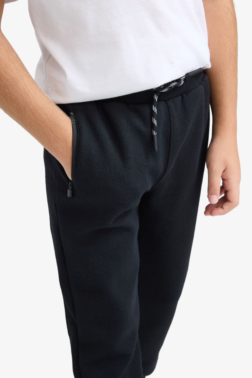 Erkek Çocuk - Genç Erkek Siyah Erkek Çocuk Siyah Beli Paçası Lastikli Cepli Jogger Okul Eşofman Altı