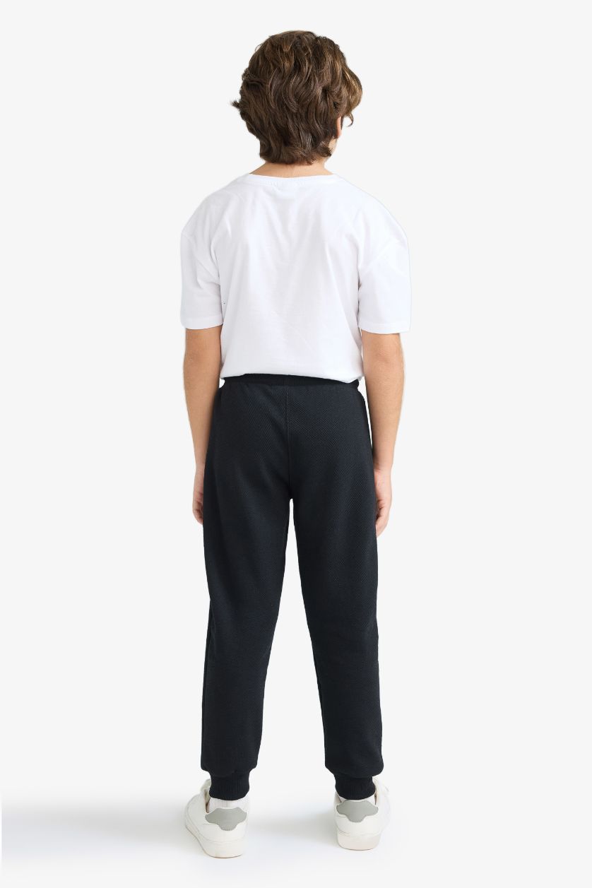 Erkek Çocuk - Genç Erkek Siyah Erkek Çocuk Siyah Beli Paçası Lastikli Cepli Jogger Okul Eşofman Altı