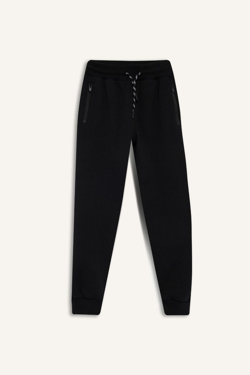 Erkek Çocuk - Genç Erkek Siyah Erkek Çocuk Siyah Beli Paçası Lastikli Cepli Jogger Okul Eşofman Altı