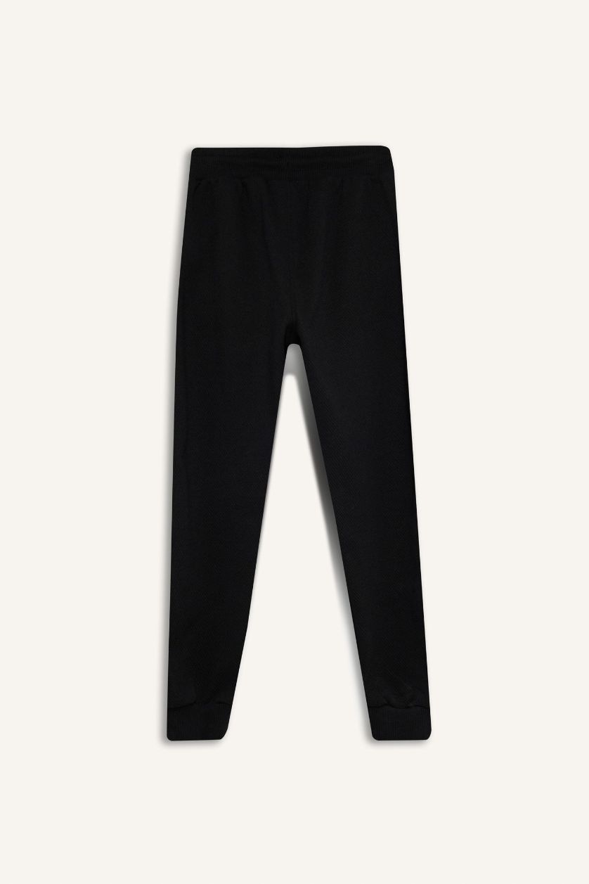 Erkek Çocuk - Genç Erkek Siyah Erkek Çocuk Siyah Beli Paçası Lastikli Cepli Jogger Okul Eşofman Altı