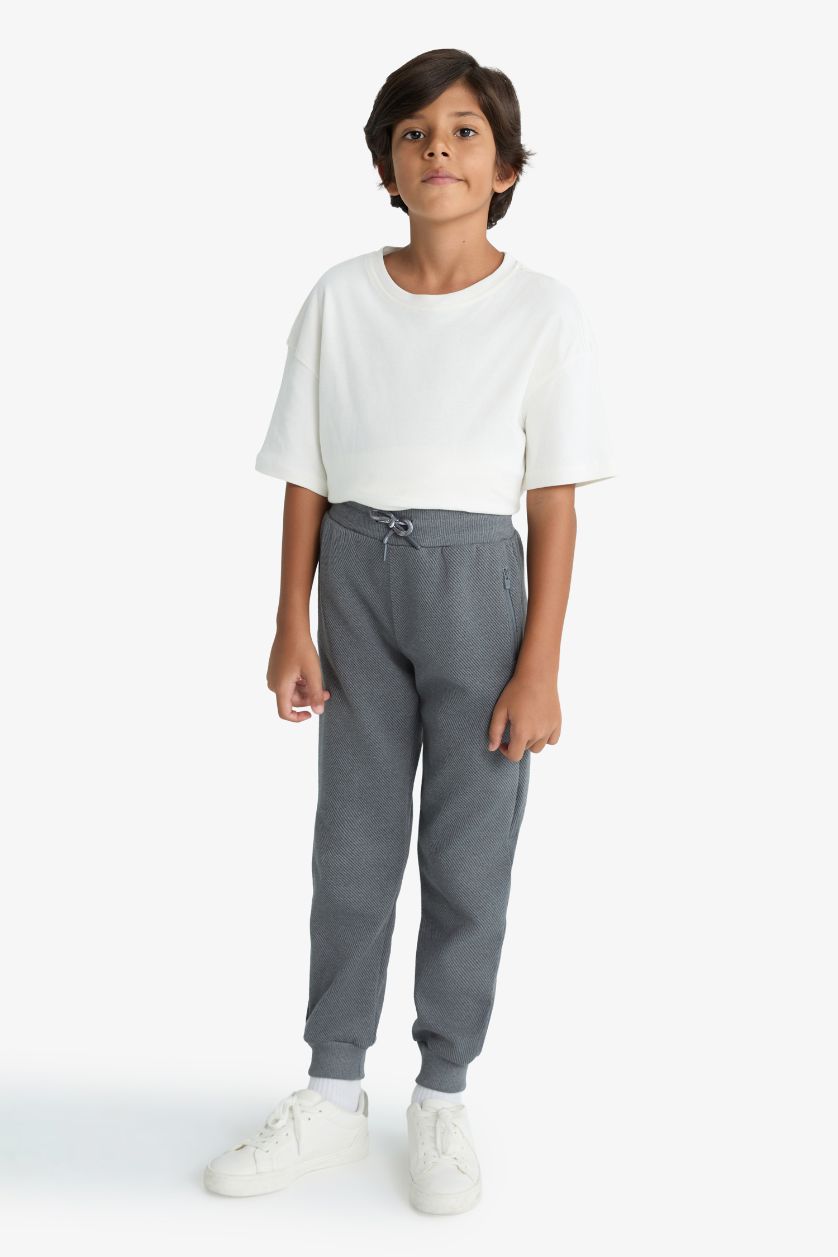 Erkek Çocuk - Genç Erkek Gri Melanj Beli Paçası Lastikli Cepli Jogger Eşofman Altı Erkek Çocuk