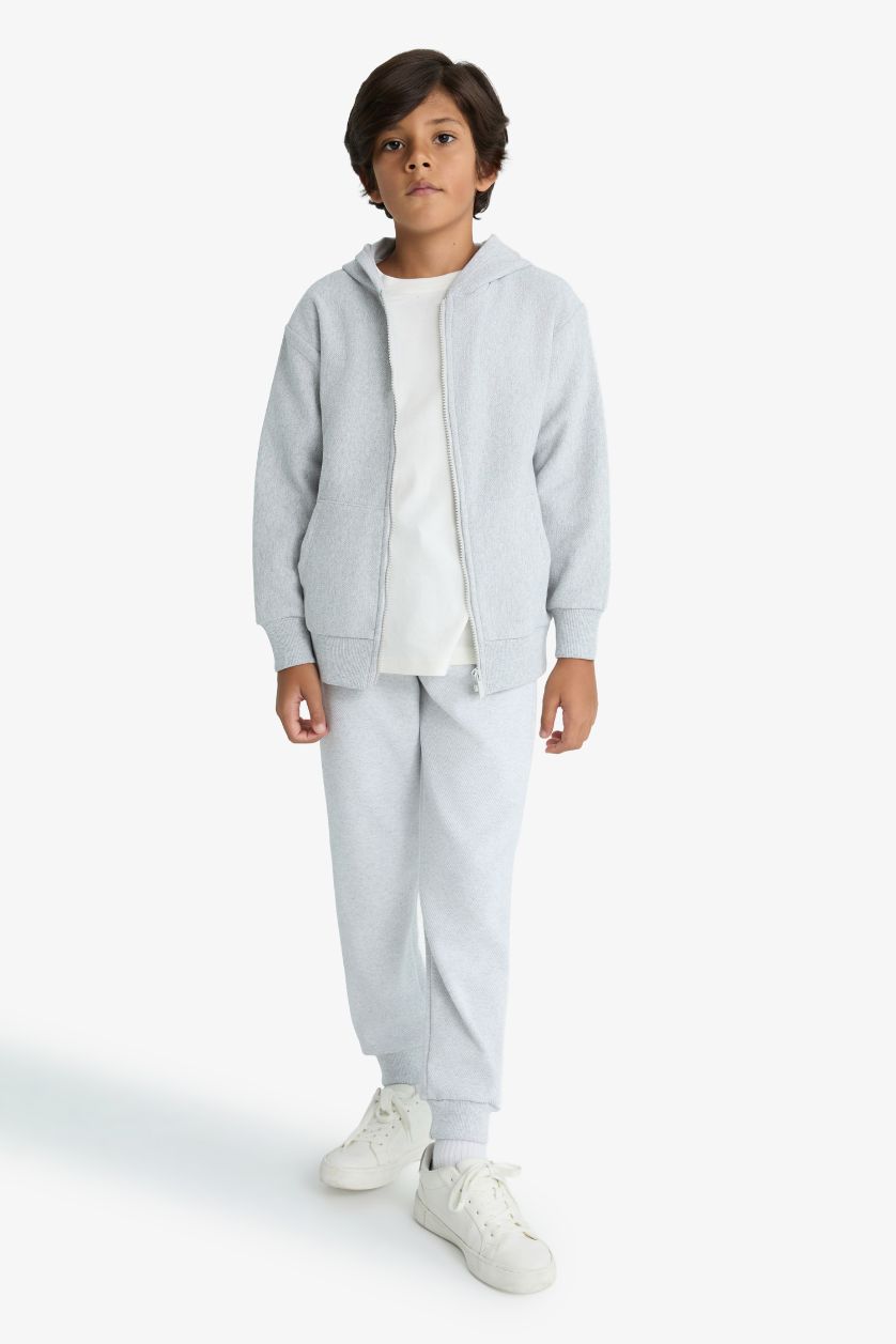 Erkek Çocuk - Genç Erkek Optik Gri Melanj Beli Paçası Lastikli Cepli Jogger Okul Eşofman Altı Erkek Çocuk