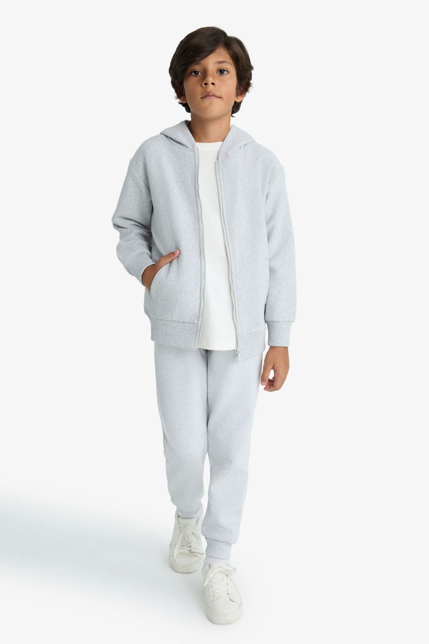 Erkek Çocuk - Genç Erkek Optik Gri Melanj Beli Paçası Lastikli Cepli Jogger Okul Eşofman Altı Erkek Çocuk