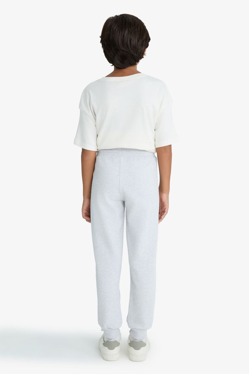 Erkek Çocuk - Genç Erkek Optik Gri Melanj Beli Paçası Lastikli Cepli Jogger Okul Eşofman Altı Erkek Çocuk