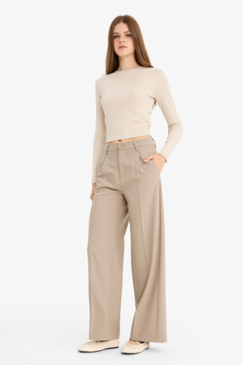 Женщины Визон High Waist Wide Leg Trousers