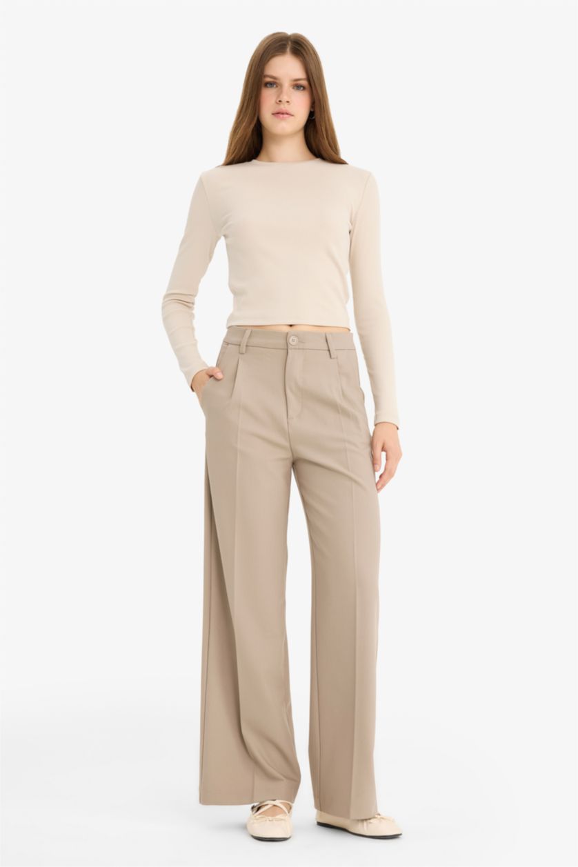 Женщины Визон High Waist Wide Leg Trousers