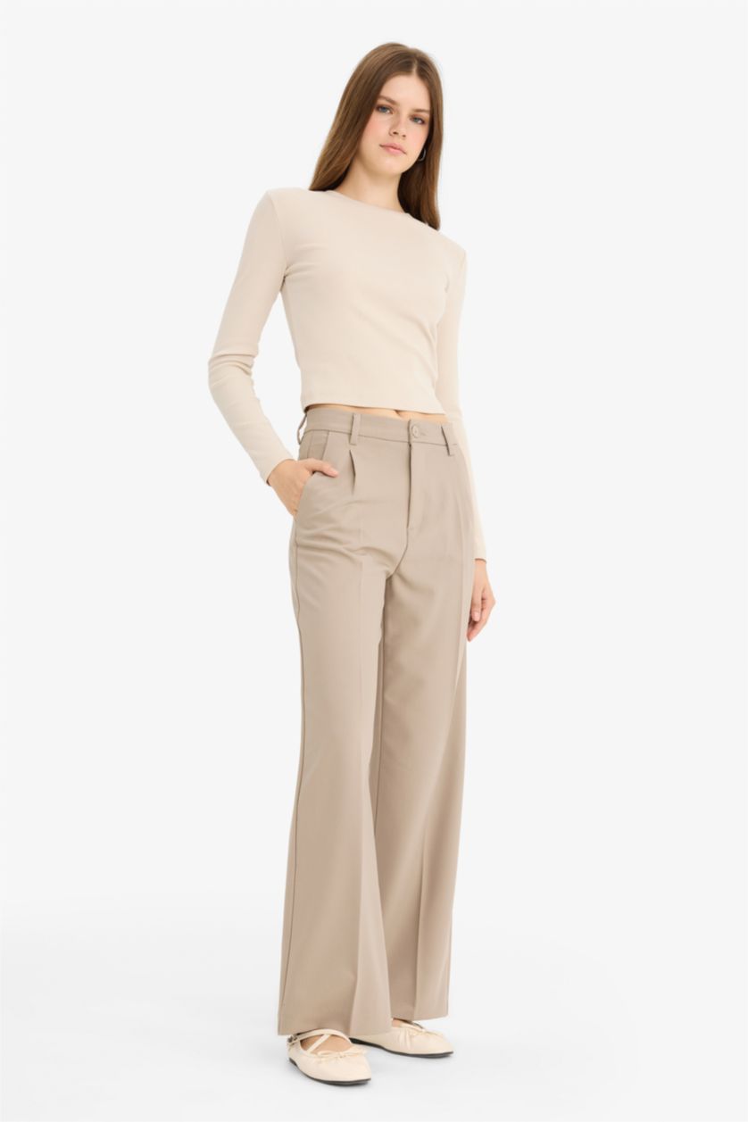 Женщины Визон High Waist Wide Leg Trousers