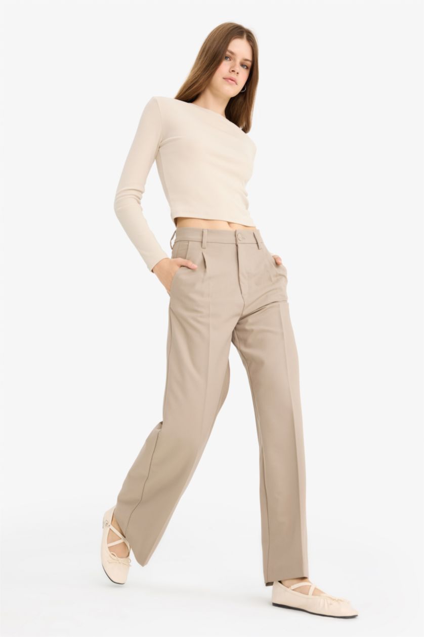 Женщины Визон High Waist Wide Leg Trousers