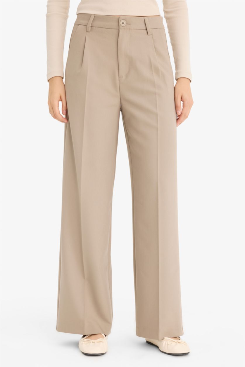 Женщины Визон High Waist Wide Leg Trousers