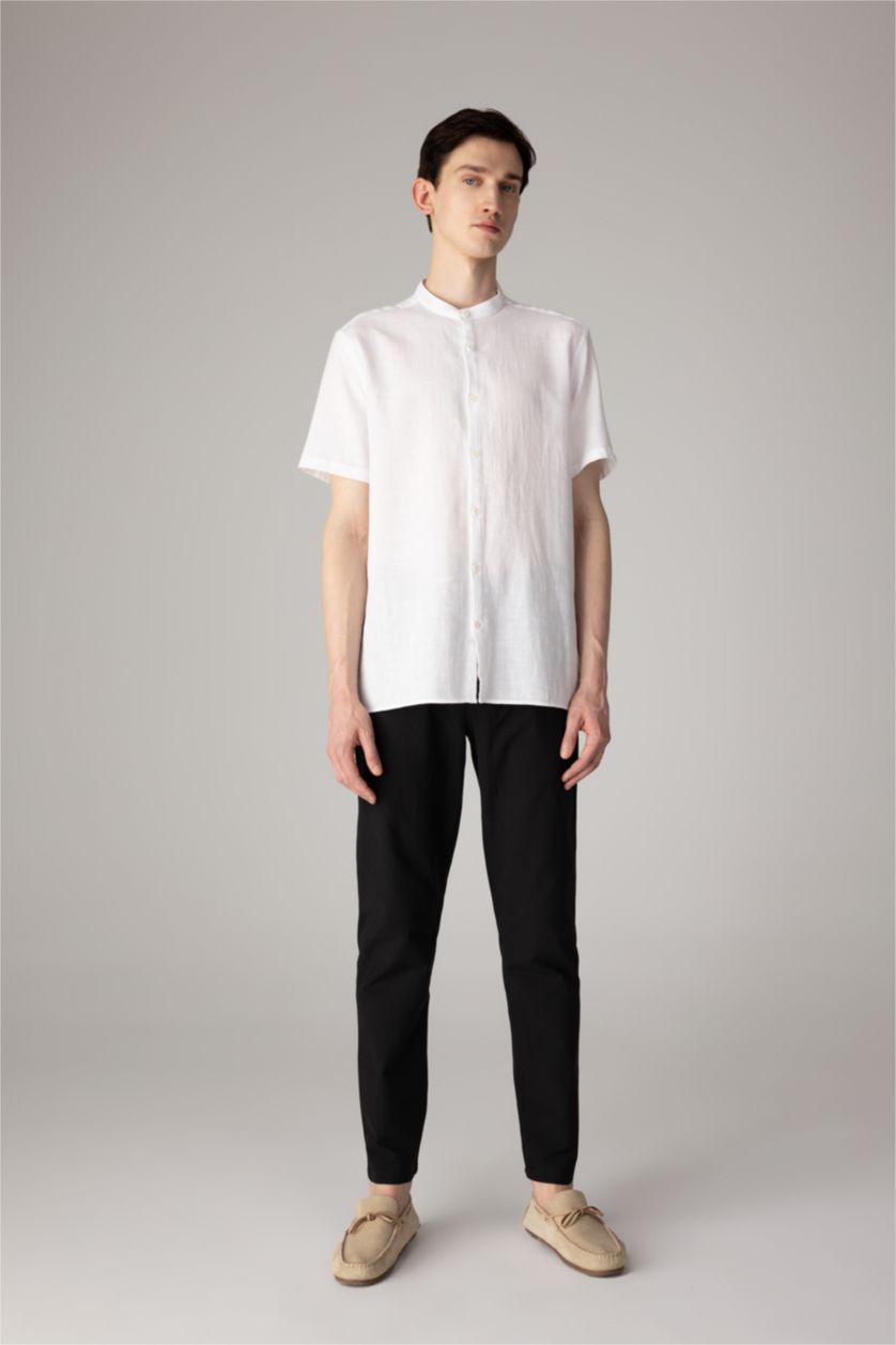 HOMME Blanc Chemise à manches courtes en coton à col montant et à coupe régulière