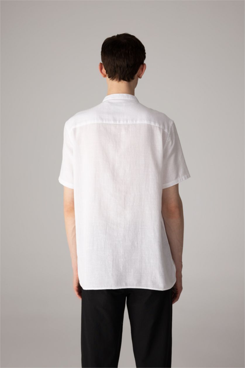 HOMME Blanc Chemise à manches courtes en coton à col montant et à coupe régulière