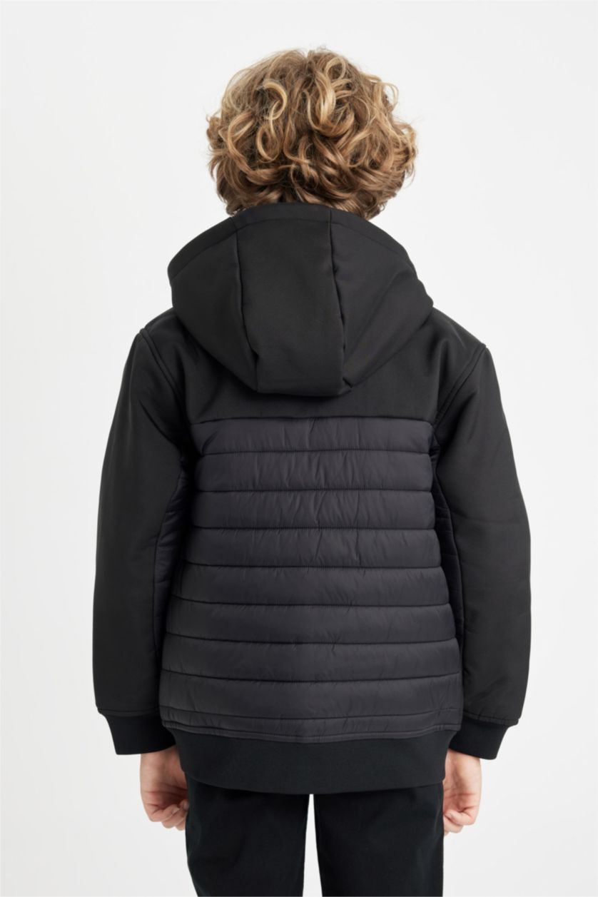 Erkek Çocuk - Genç Erkek Siyah Kapüşonlu Rüzgar Geçirmez Fermuar Cepli Mont Erkek Çocuk