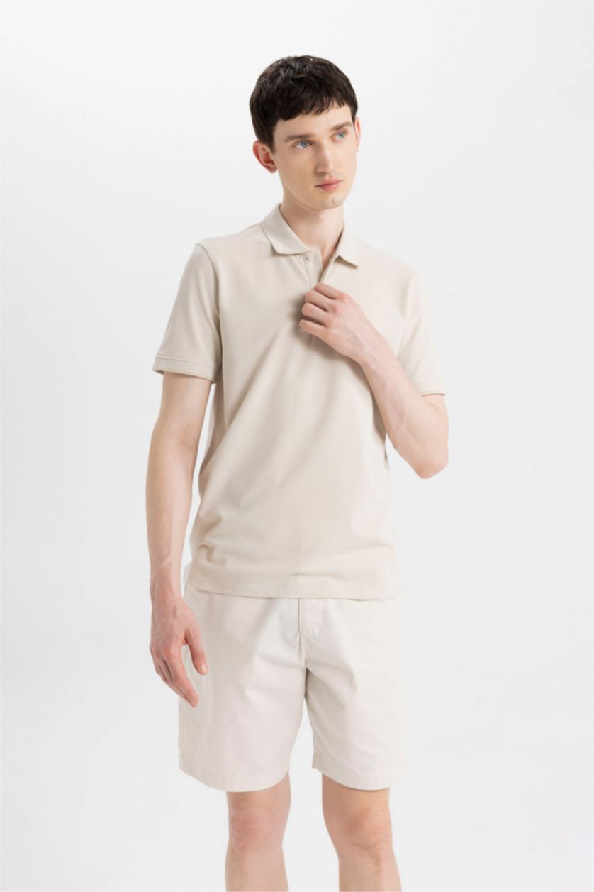 Erkek Ekru Regular Fıt Gabardin Bermuda