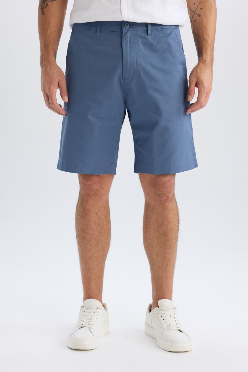 Мужчины Светло-индиговый Габардиновые бермуды, регулярный фасон