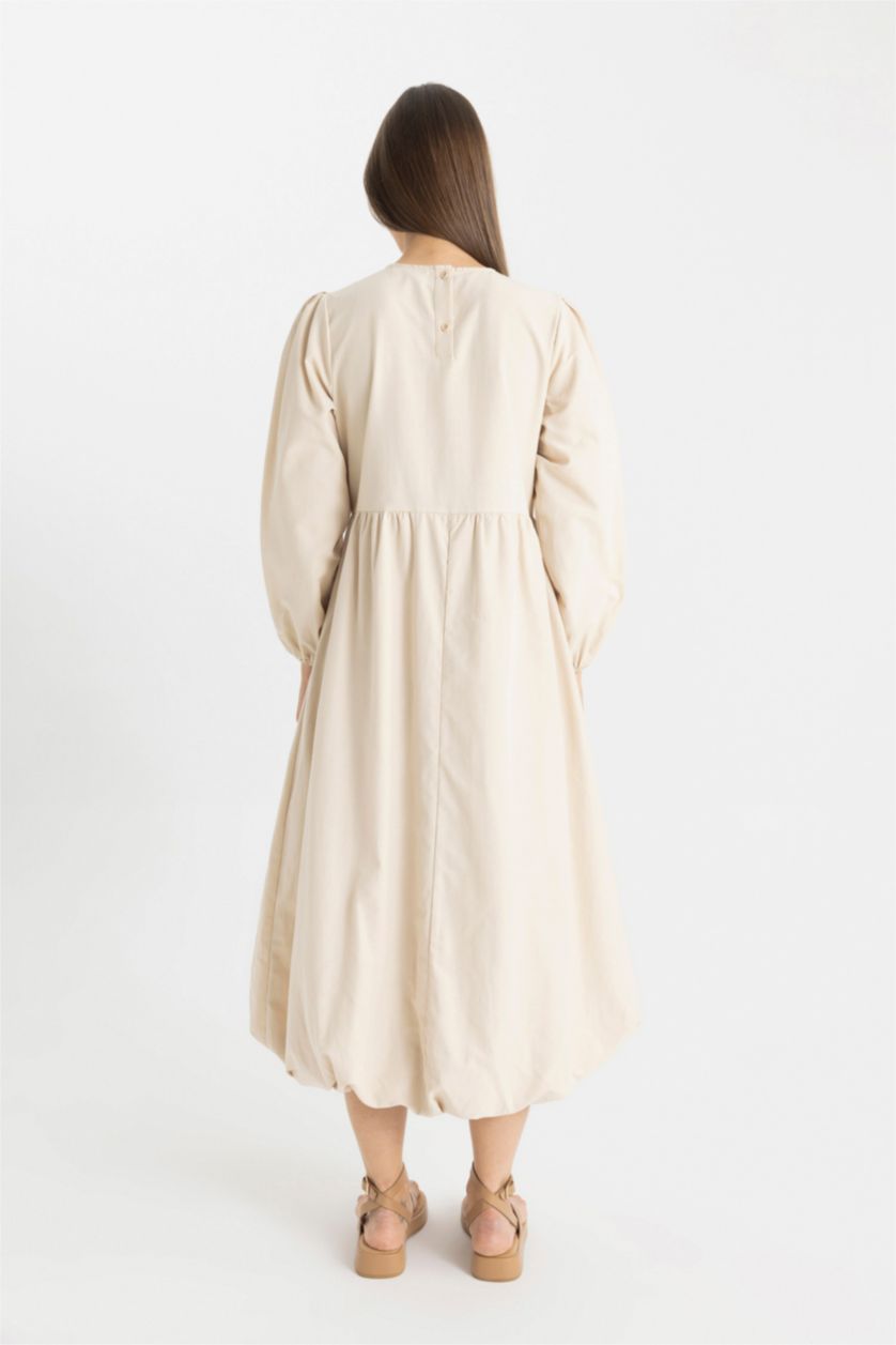 نساء اللون الحجري فستان طويل بوبلين بالون فيت بياخة مستديرة