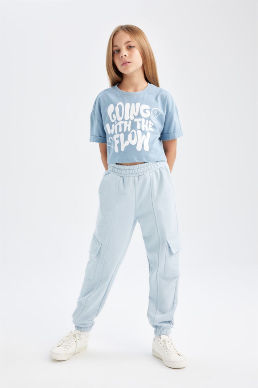 GIRLS & TEENS Light Blue Girl Cargo Pocket Jogger Sweatpants