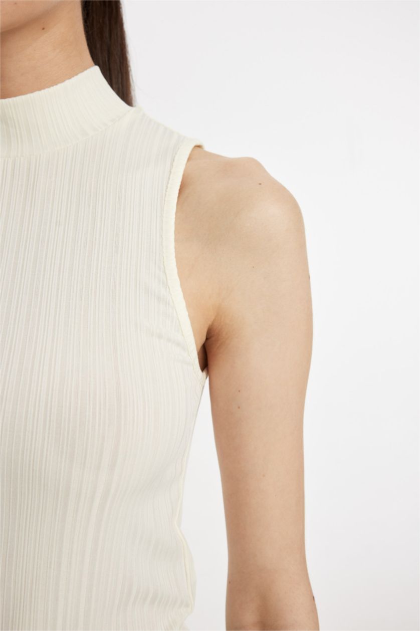WOMAN Ecru Slim Fit Camisole Half Turtleneck Tank Top