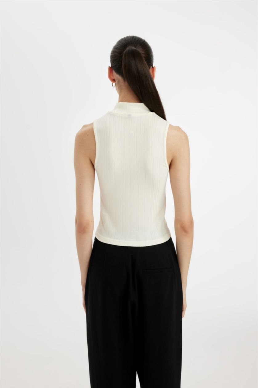 WOMAN Ecru Slim Fit Camisole Half Turtleneck Tank Top