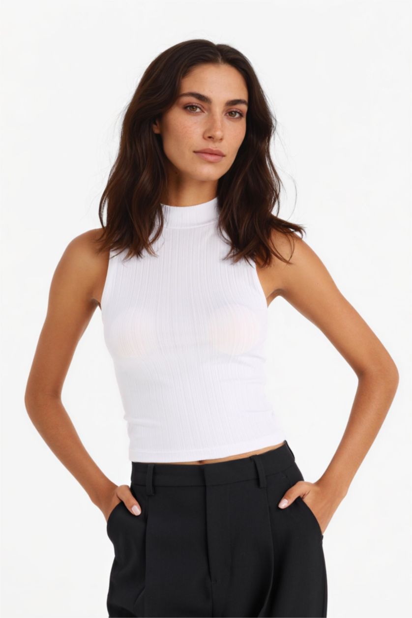 WOMAN White Slim Fit Camisole Half Turtleneck Tank Top