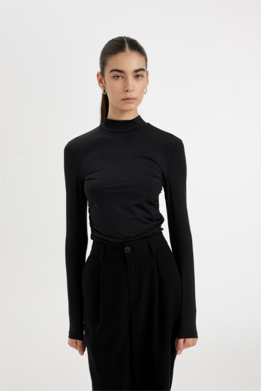 Женщины Черный Футболка приталенного кроя