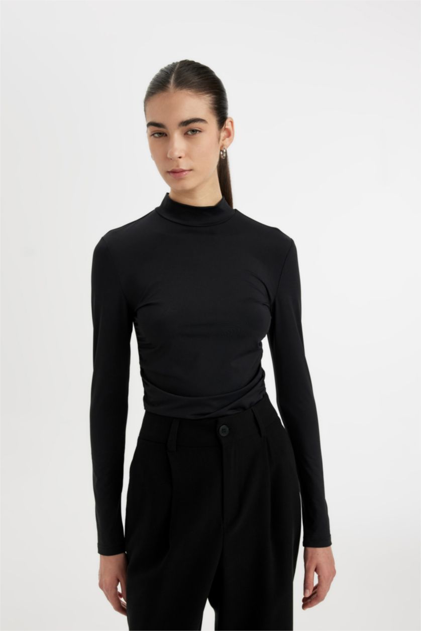 Женщины Черный Футболка приталенного кроя