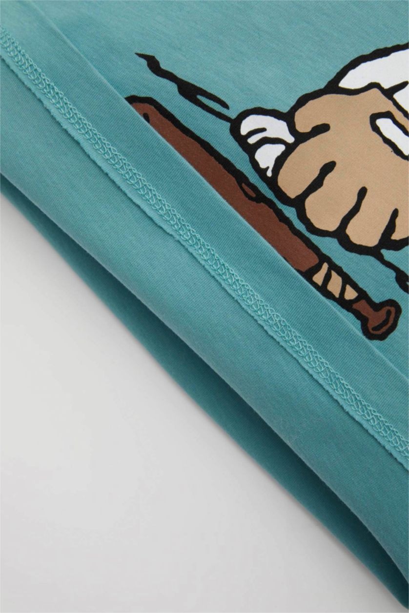 Erkek Bebek Yeşil Snoopy Bisiklet Yaka Kısa Kollu Tişört Erkek Bebek